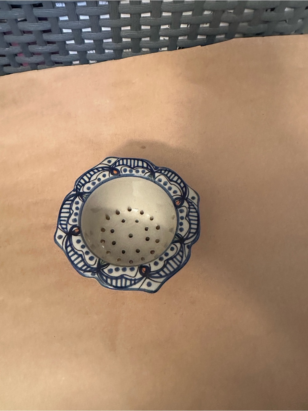 World market Hand-Painted Blue and White Decorative Ceramic Strainer